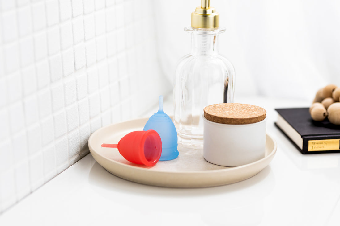 Menstrual cups on plate.
